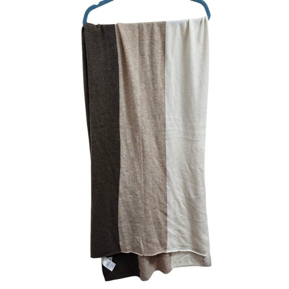 Quince 100% Cashmere Colorblock Scarf Wrap Shawl Soft Luxury Brown Gray White - Picture 3 of 10